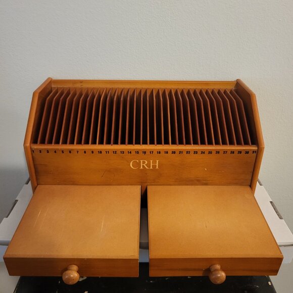 VTG LILLIAN VERNON Wood Desktop Mail CD ORGANIZER 31 SLOTS & DRAWERS 16 x 18" - Picture 9 of 11